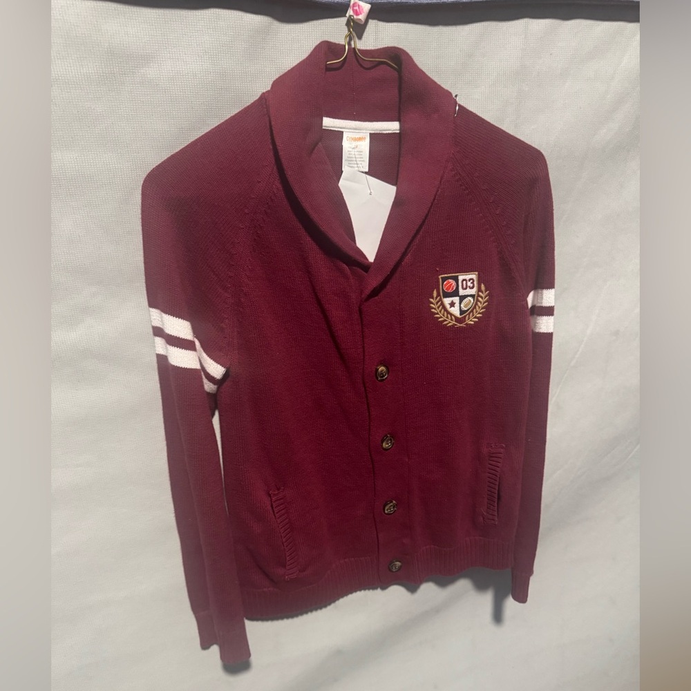 Gymboree Burgundy Cardigan Sweater with White Stripes